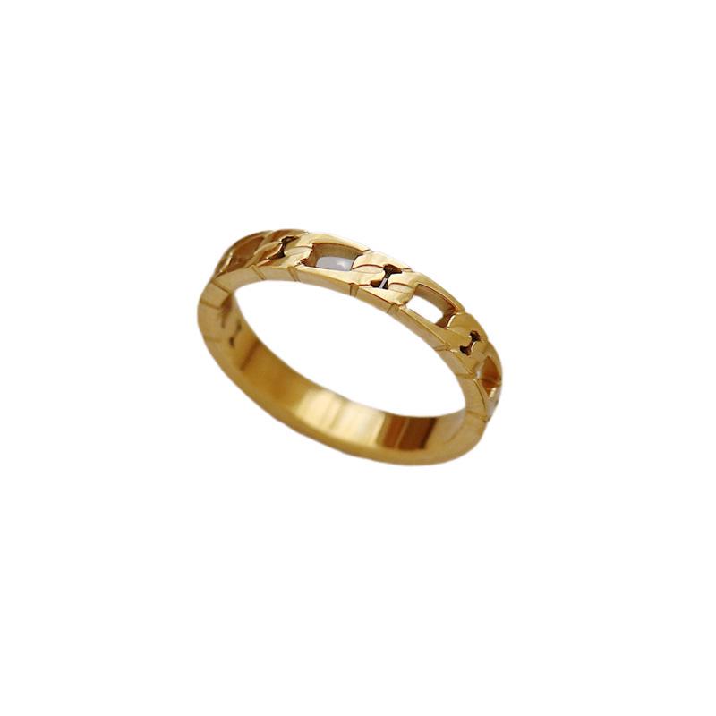 European Retro French Hollow Titanium Steel Women's Chain Ring