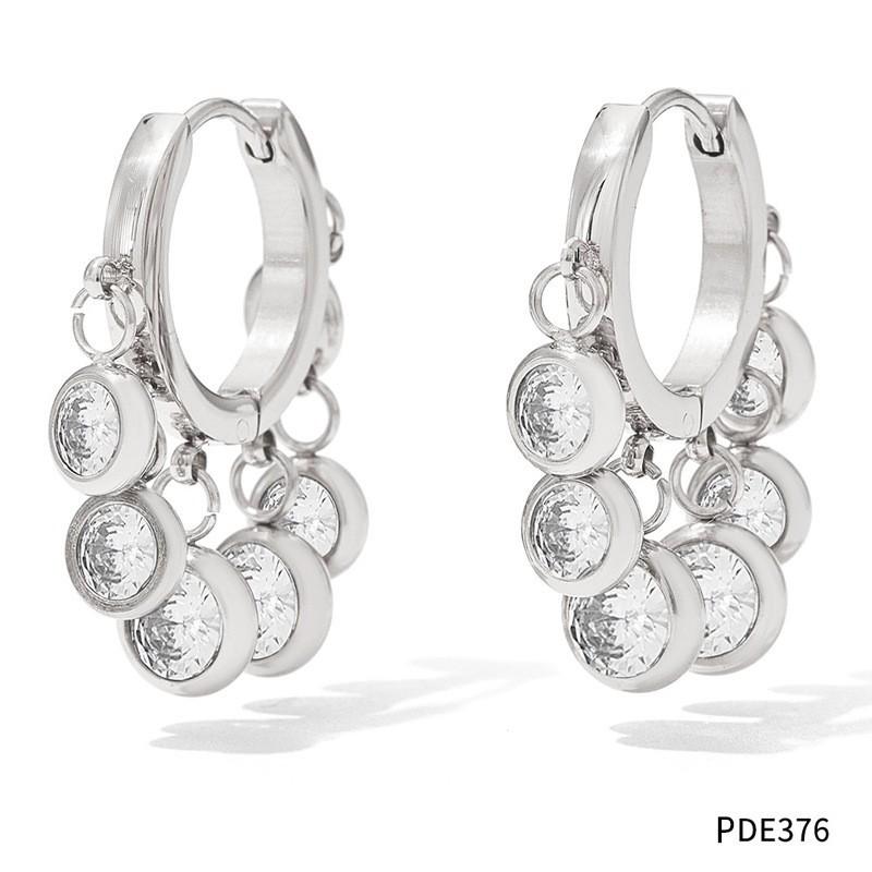 Fashion Stylish Design Earrings with Colorful Zirconia Stones Geometrically Exquisite Earrings Women's Stainless Steel Earrings