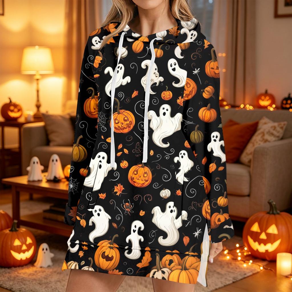 Women's Fashion Casual Long Sleeve Hoodie with Halloween Print for Fall