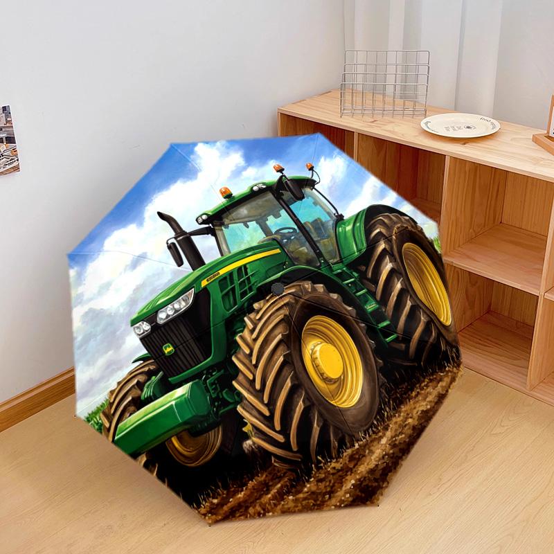 1 Pezzo Ombrello Pieghevole Automatico - Fantasia Trattore Verde, Design Portatile e Pieghevole con 8 Stecche, Regali di Natale e Compleanno