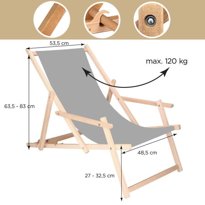 SPRINGOS® Garden Sun Lounger Folding Wooden Sun Lounger With Armrests