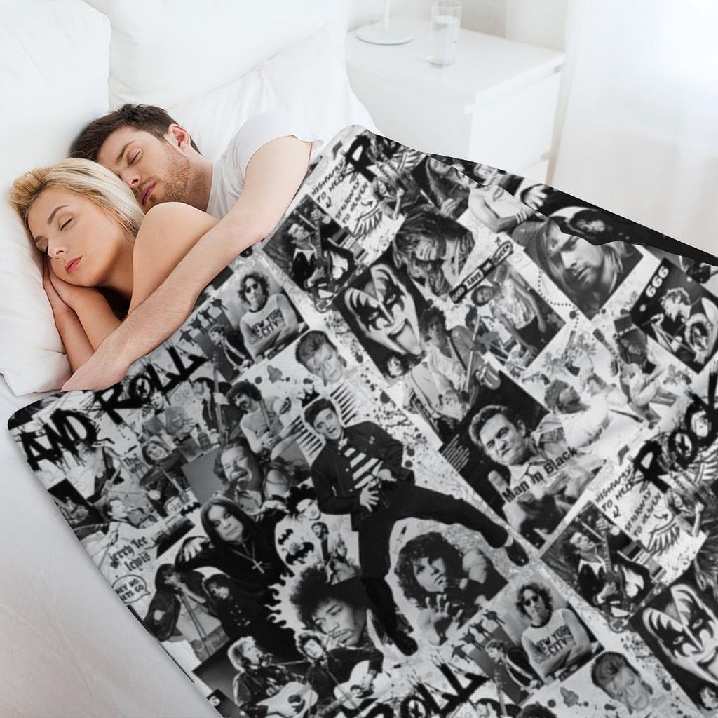 ROCK AND ROLL Tapestry Throw Blanket Plush Bed linens Vintage cosplay anime Blankets