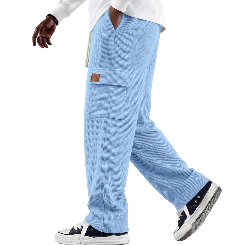 Men's Weave Loose Fit Cargo Pants with Multi-Pockets and Drawstring Elastic Waist for Casual Daily Wear
