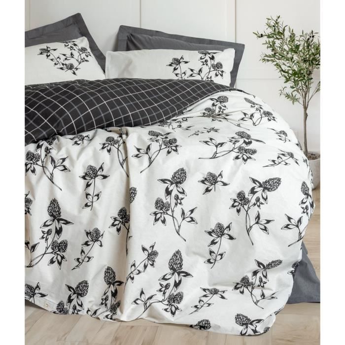 Parure de lit - 1 housse de couette 220 x 240 cm + 2 taies d'oreiller 60 x 60 cm - 100% coton renforcé - Anthracite