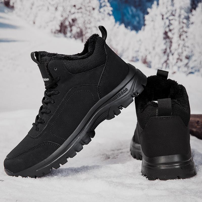 Men Snow Boots Winter Plush Warm Cotton Boots Waterproof Leather Boots for Men Outdoor Non Slip Trekking Boot Casual Ankle Botas