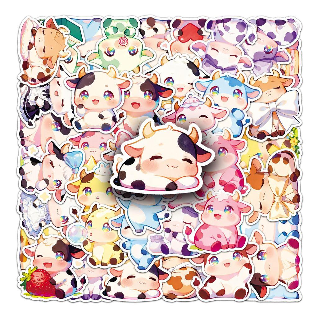 50PCS Cute Cartoon Cow Stickers - Small Animal Q Version for Notebooks, Journals, Phones - Waterproof & Girly DIY Decor