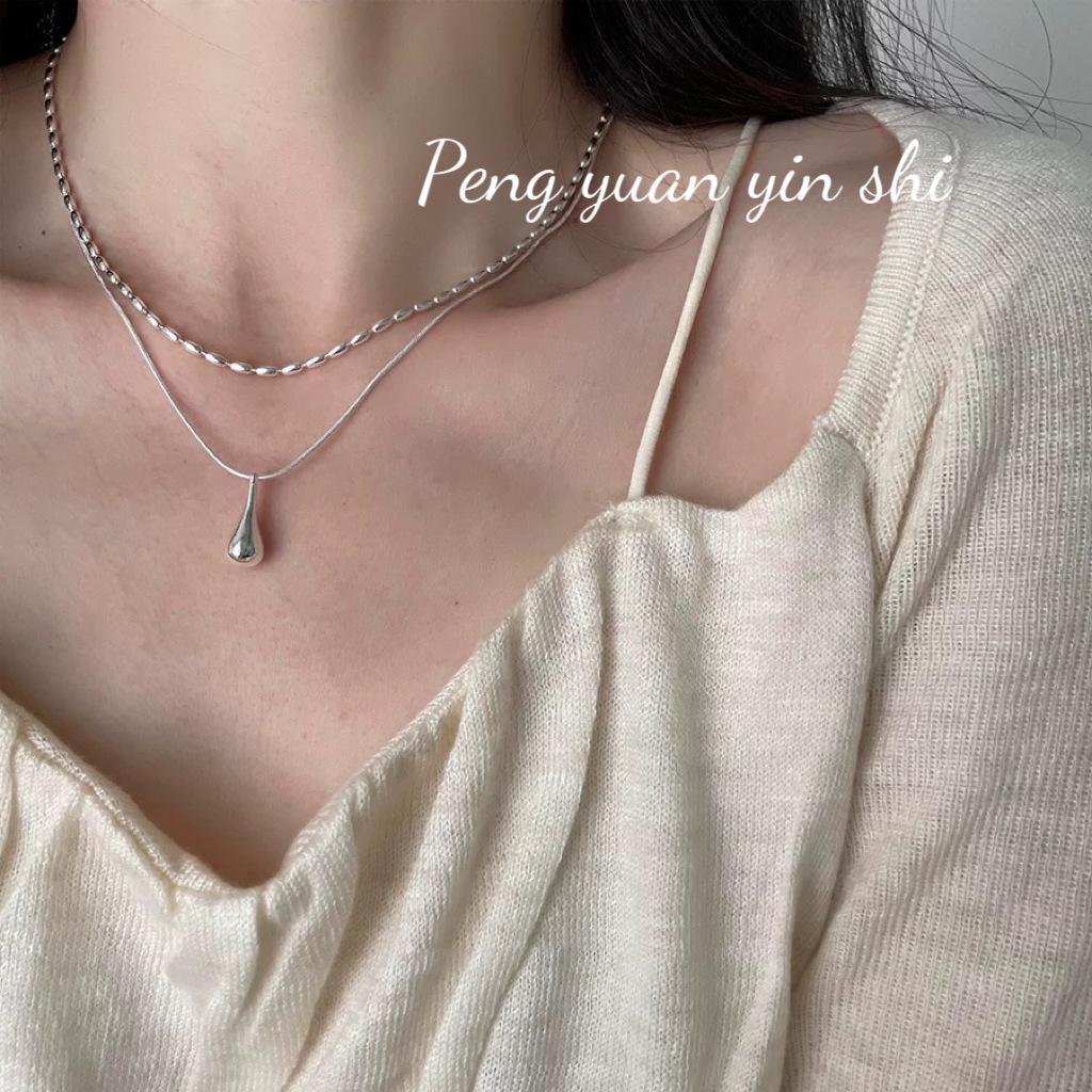 S925 Sterling Silver Water Drop Double Layer Necklace for Women - High-End, Simple, Layered Clavicle Chain