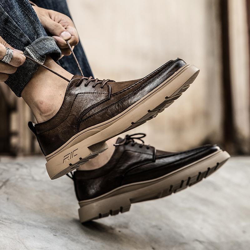 Autumn Brock Men's Shoes British Style Men's Dress Business Casual Leather Shoes Cowhide Trend Retro Tooling Board Shoes