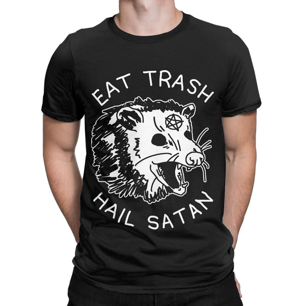 EAT Trash Hail Satan Possum Novelty 100% Cotton T-Shirt Possum Tops Tees For Men