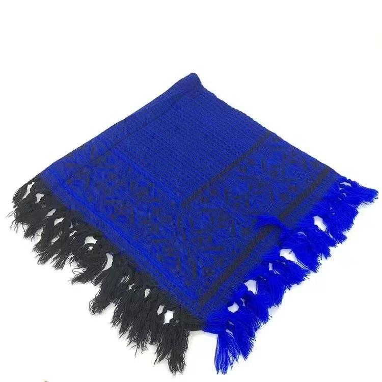Traditional Elderly Woman Headscarf With Woolen Knit Square Pattern For Rural Farm Photoshoot