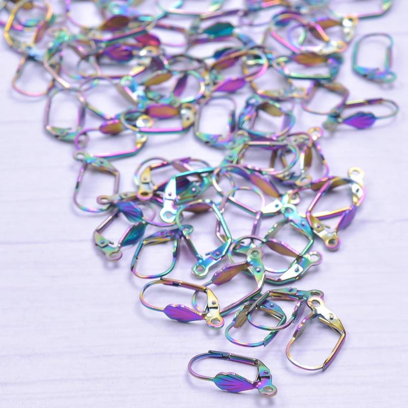 50pcs/Lot Rainbow Ear Hooks For Jewelry Making Earrings Ear Piercing Hoop Stainless Steel Jewelry Findings Wholesale Components