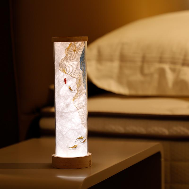 Creative Oriental Style Solid Wood Night Light For Bedroom Living Room Antique Decorative Bedside Lamp Atmosphere Ornaments