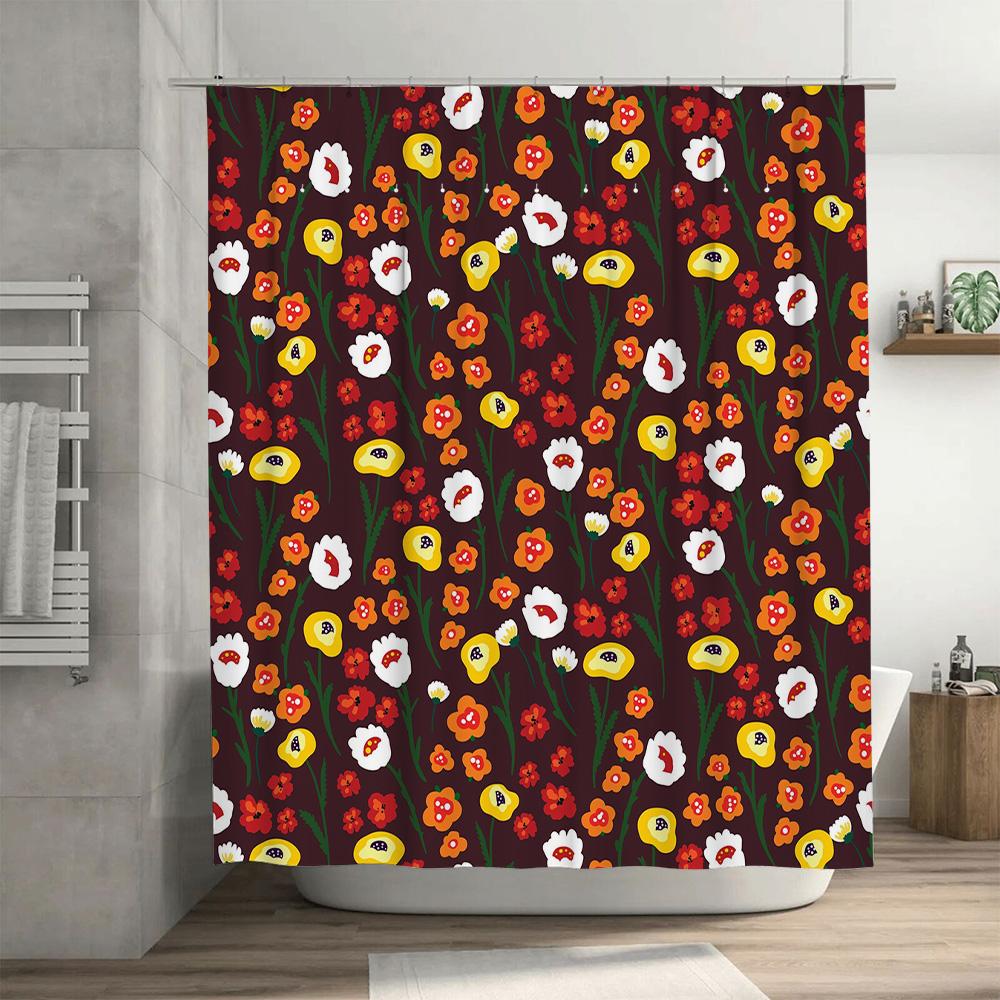 Bright Flowers Shower Curtain Bathroom Decoration Waterproof Printed Decorations Customizable Size Available (Orange/Red/Yellow)
