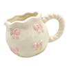 Unique Handcrafted Ceramic Coffee Mug With Bows Accent Water Drinking Cup Kitchen Dining Decoration For Daily Use