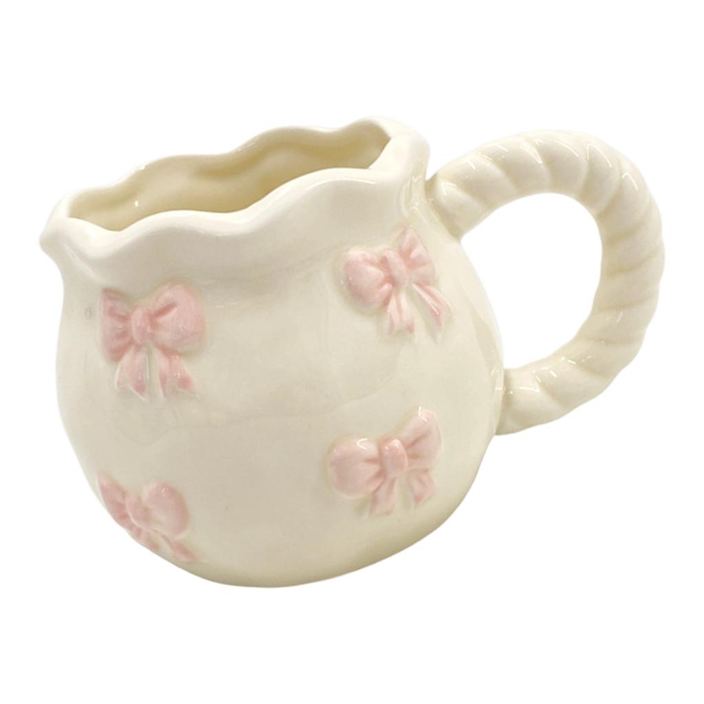 Unique Handcrafted Ceramic Coffee Mug With Bows Accent Water Drinking Cup Kitchen Dining Decoration For Daily Use
