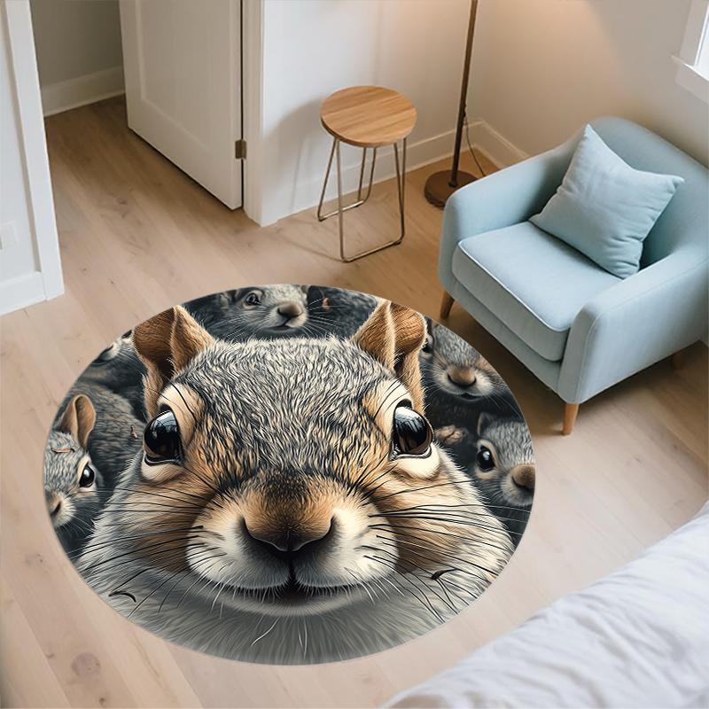 Squirrel pattern round rug,Carpet Rug for Living Room Bedroom  Playroom ,Non-slip Floor Mat,Holiday Gifts and Birthday Gifts.