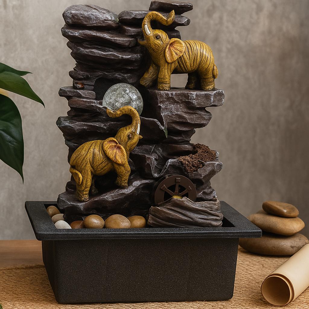 Shamtam Dark Tabletop Fountain 35Cm, Elephants Water Wheel Crystal Ball