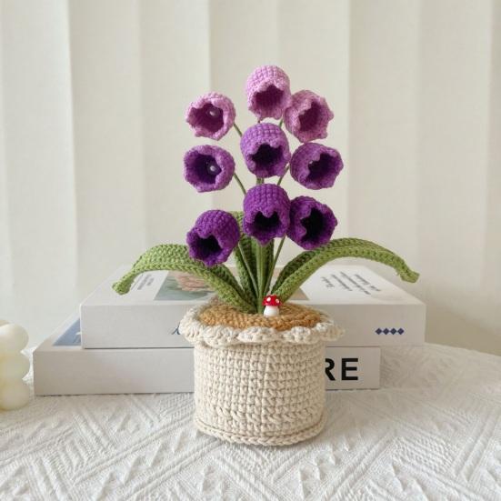 Crocheted Potted Bell Flower Decoration Handmade Knitting Floral Ornament Artificial Hand Woven Flower Home Office Table