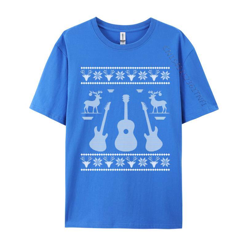 Ugly Christmas Guitar Silhouette Reindeer Snowflakes T-Shirts Great Tee Shirt Men Awesome Tees Cotton Tops T Shirt Camisas