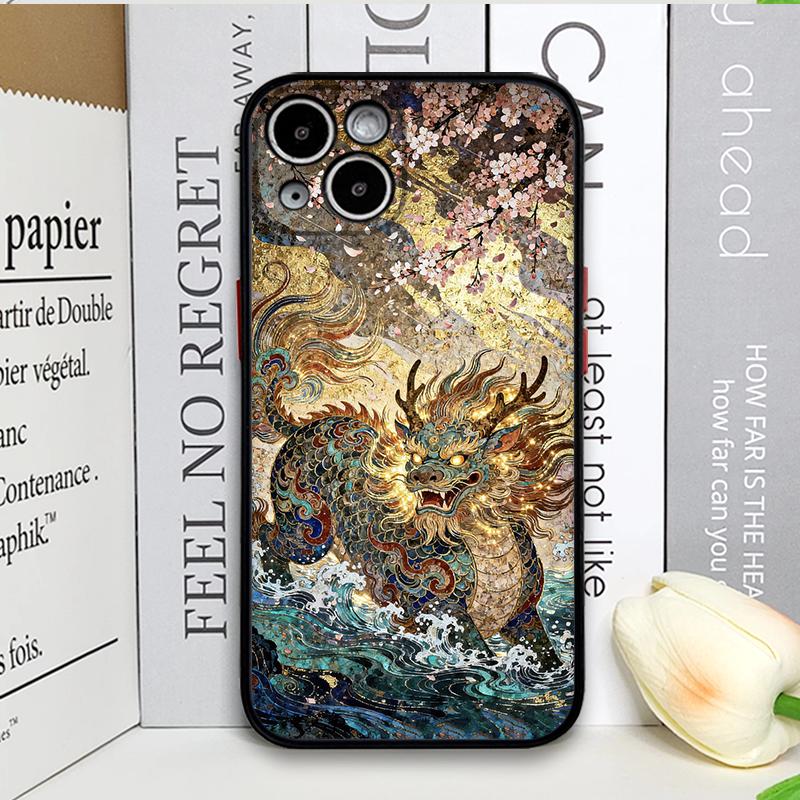 Stylish Chinese Style Golden Dragon Printed Phone Case for iPhone 17 16 Pro Max 15 14 13 12 11 XS MAX X XR 7 8 Plus Hard Covers