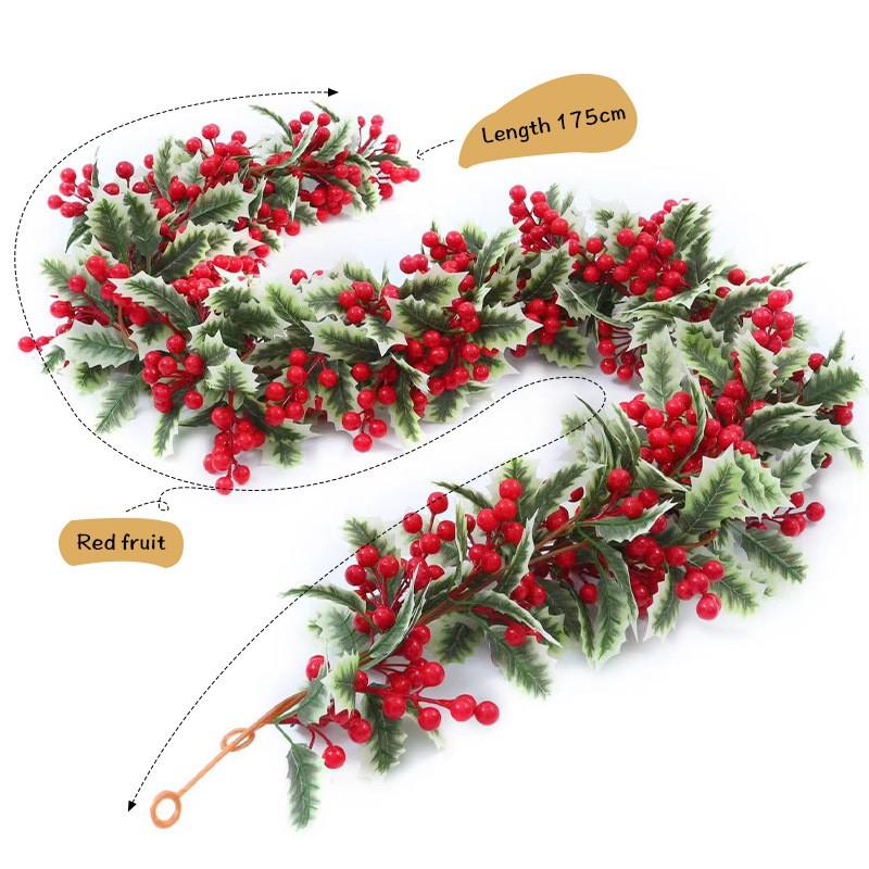 Artificial Christmas Vine With Red Berries Holiday Decor Indoor Party Garland 1m/26-36 Heads