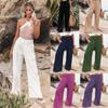 Women's Spring/Summer Cotton Linen Wide-Leg Elastic Waist Pants - Available in Various Colors
