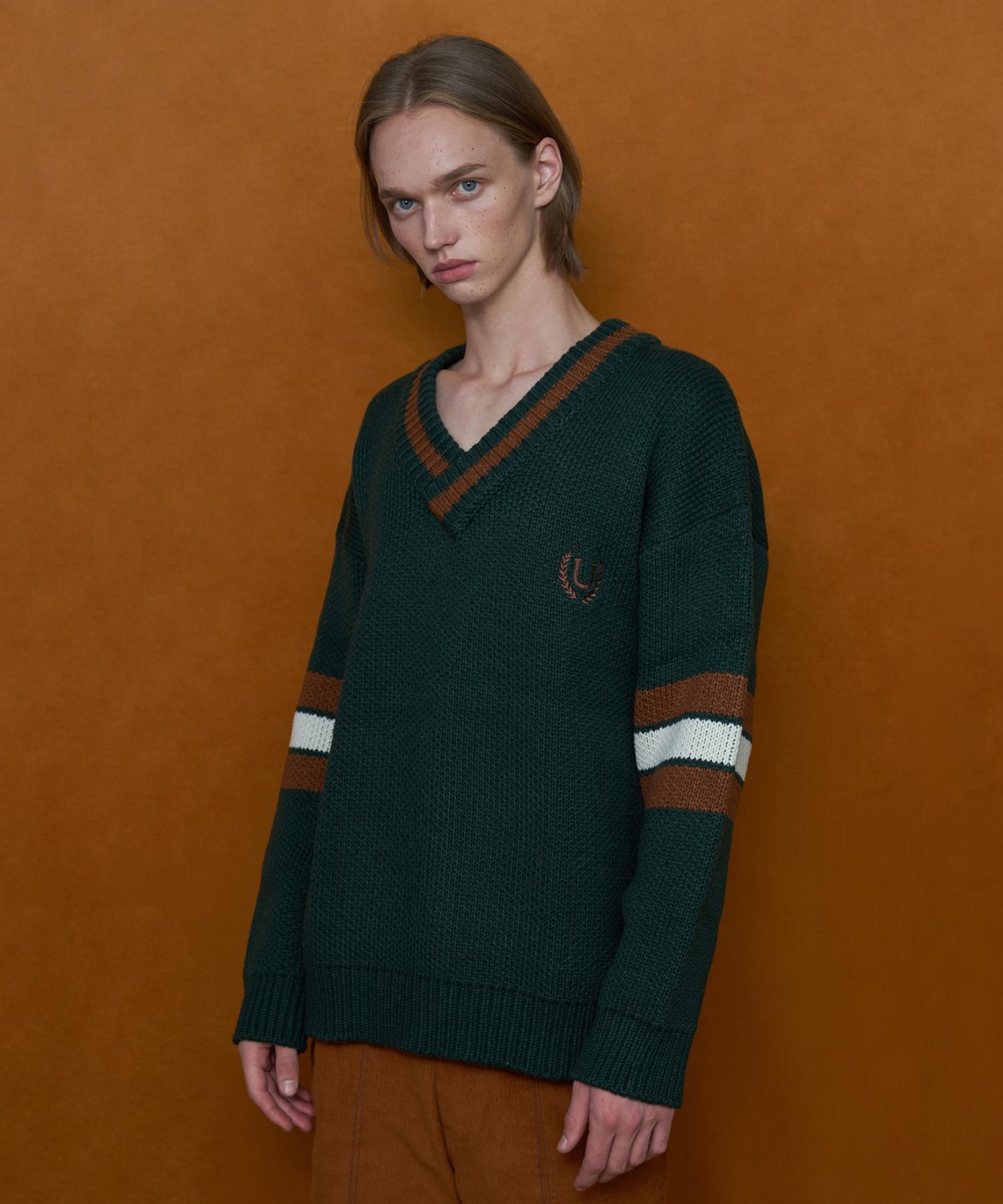 Analogoid V-Neck Long Sleeve Knit / Green Green/Xs