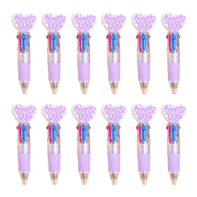 

12Pcs Heart Shape Multicolored Pen 4-Color-in-1 Ballpoint Pen for Daily Note Taking Drawing and Classroom Exchange Gift