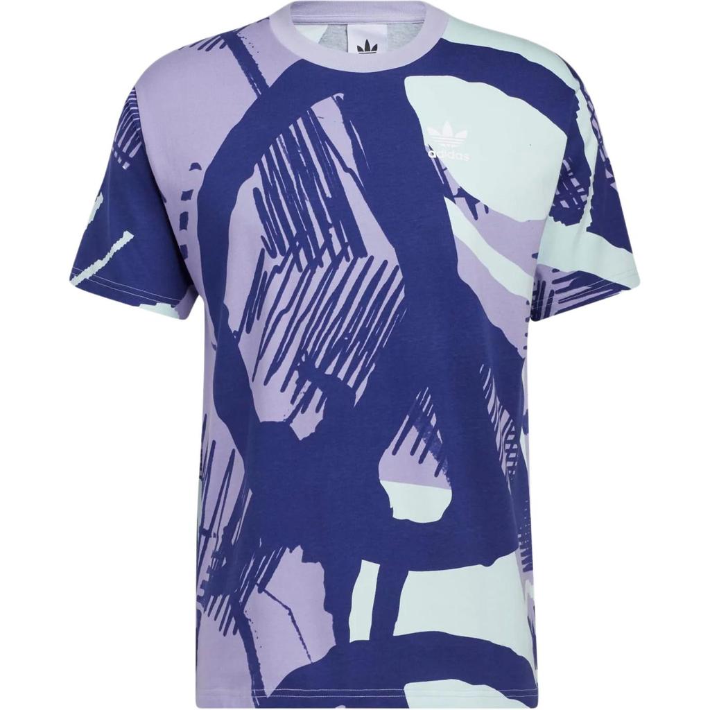 Adidas Originals Adiplay All Over Print Soft Short Sleeve T-Shirt Men Tops Gray-Purple White HC2132