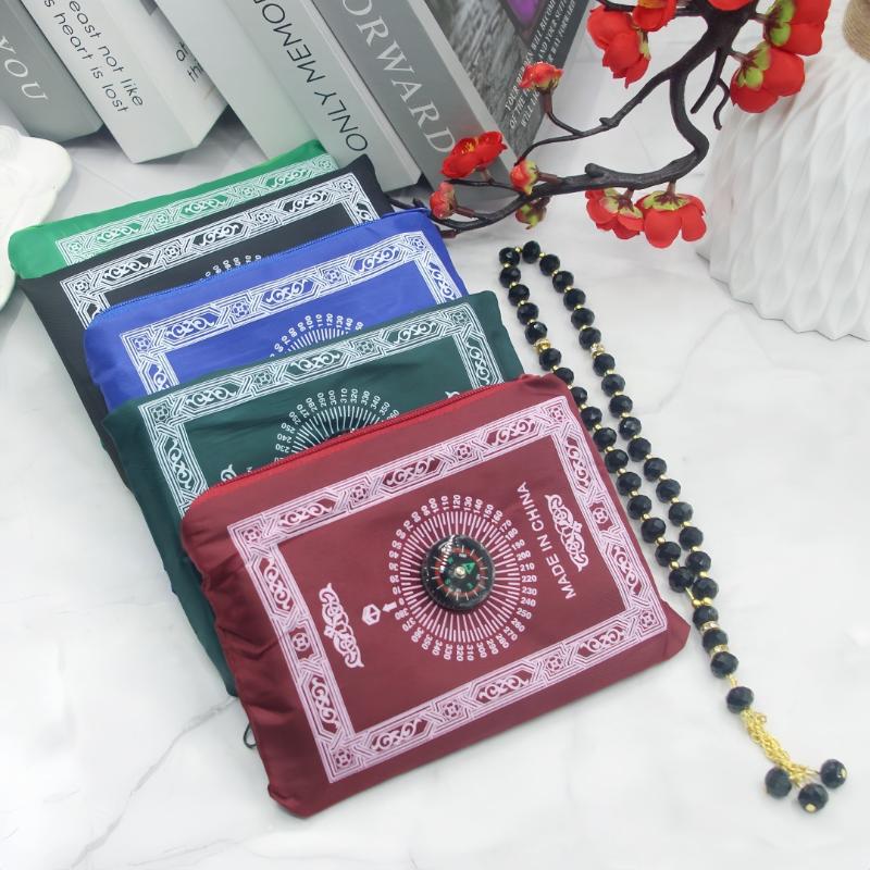 Islamic Prayer Mat Portable Travel Foldable Prayer Rug With Beads for Muslim Office Business Trip Worship