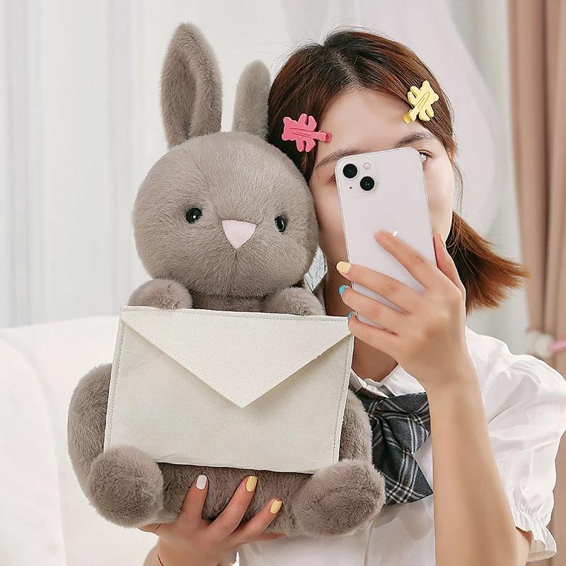 25/35/50CM Creative Envelope Rabbit Plush Doll Cute Soft Sitting Bunny Children's Room Desktop Decoration Gift for Friend