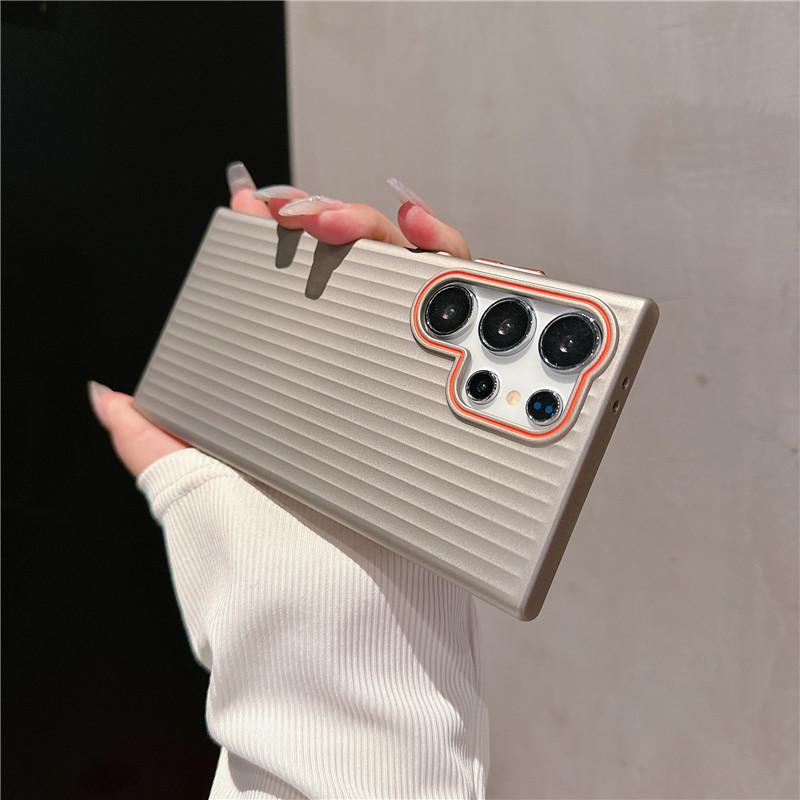 For Samsung Galaxy S24 S23 S22 Plus Ultra Corrugated Grain Plating Metallic Paint Anti Fingerprint PC Shockproof Anti-Slip Back Cover Case Shell