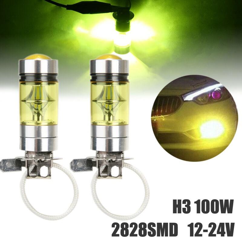 Yellow LED Lights 12-24V Aluminum Alloy 4300K Replacement H3 100W 2828SMD