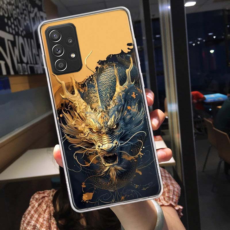 

Golden Holy Dragon Phone Case for Samsung A54 A57 A37 A17 A14 A15 A12 A24 A34 A55 A35 A25 A52S A07 A05S A04S A22 A32 A72 Galaxy Samsung A14