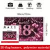 Sweet 18 Birthday Banner Backdrop Purple Glitter Balloons Champagne Hearts
