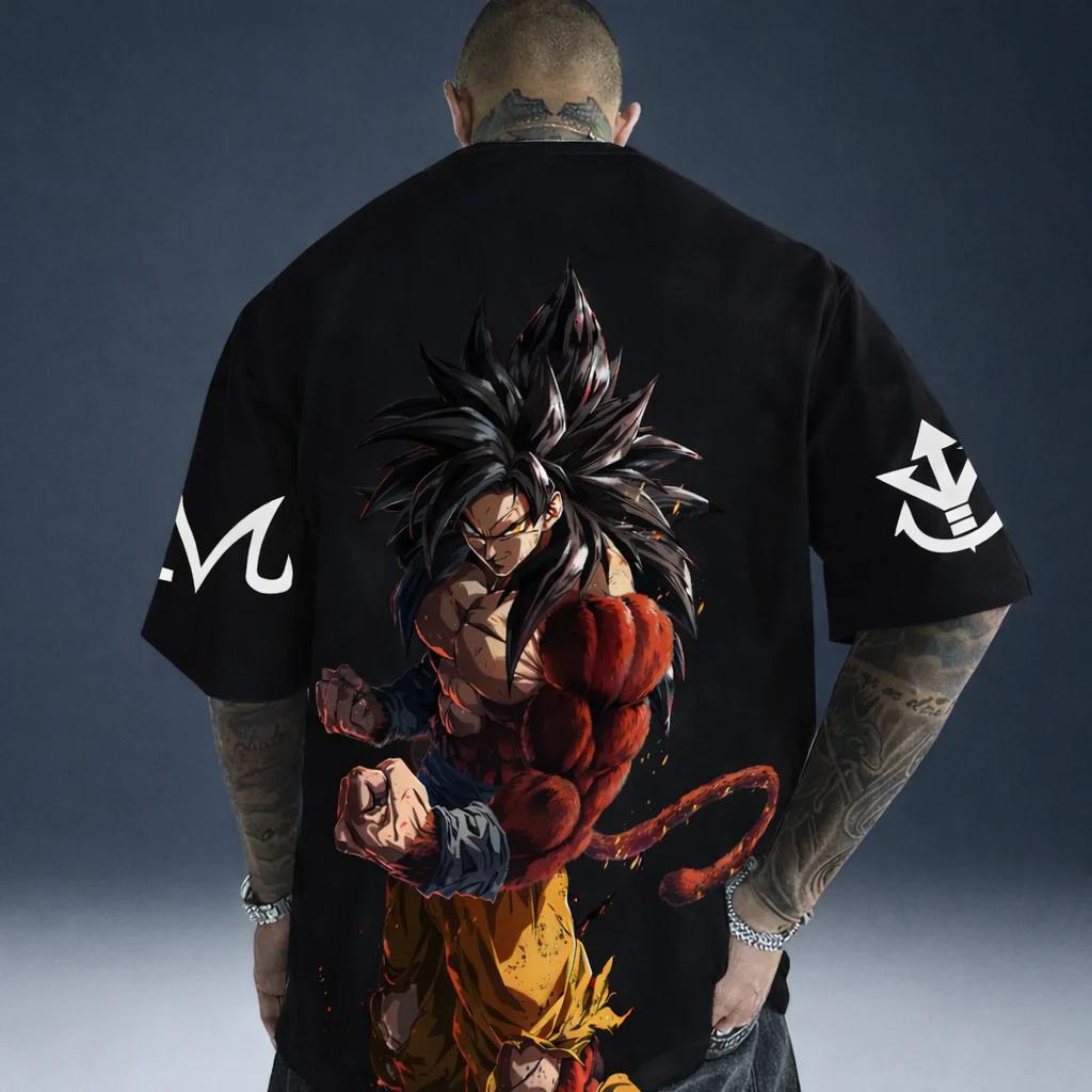 

2026 Новый Летний Dragon Ball Z Веджета Великий Обезьяна Хлопок Принт на Спине Винтажная Свободная Повседневная Унисекс Футболка для Фанатов DBZ Y2k 4XL