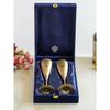 Antique Finish Brass Champagne Glass Set of 2 in Blue Velvet Gift Box, Handcrafted Drinkware for Parties and Diwali Gifts, 200 ML
