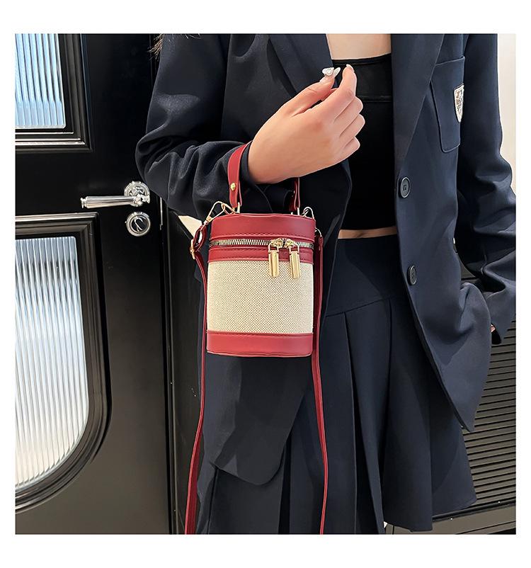 2025 Versatile Color Block Patchwork Crossbody Women’s Round Bucket Bag