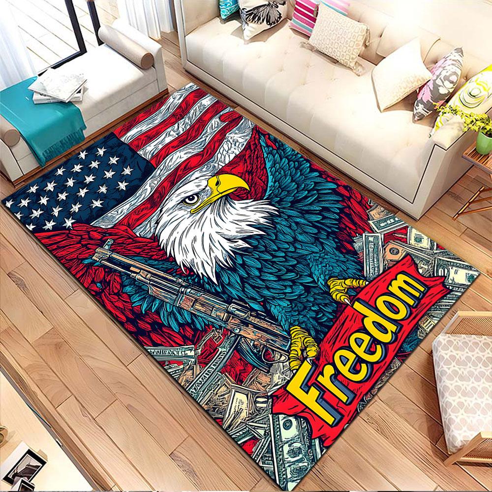 Eagle and Freedom Flag Design Patterned Carpet, Non Slip Mat Suitable for Living Room and Bedroom Sofas