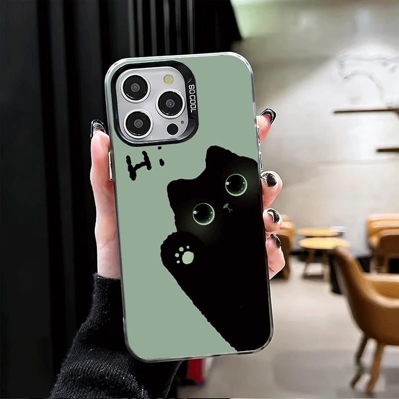 Schwarze Katze Cartoon Niedlich Stoßfest Handyhülle für iPhone 17 Air 16 16E 15 Pro Max 14 Plus 13 Mini 12 Rückseite Anti-Fall Fundas
