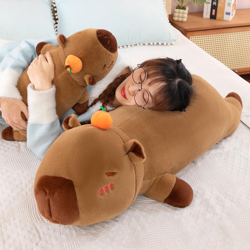 Lying Top Orange Capybara Throw Pillow Kapibara Doll Queen Bedside Pillow Plush Toy