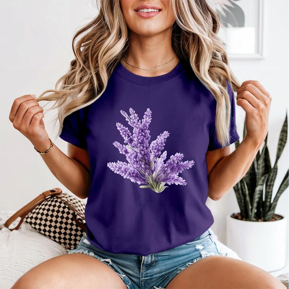 Lavender Floral Unisexs T Shirt Plants Watercolor Tee Garden Bloom Graphic Top