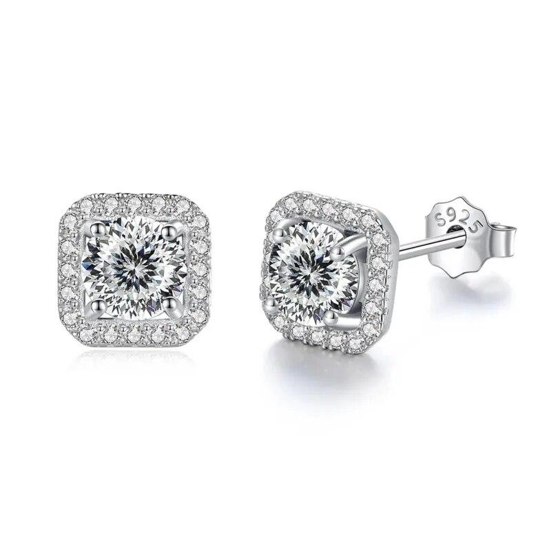 Bague Ringen S925 Sterling Silver Fashion Square Silver Needle Earrings Temperament Set 1ct D Moissente Celebrity Earrings