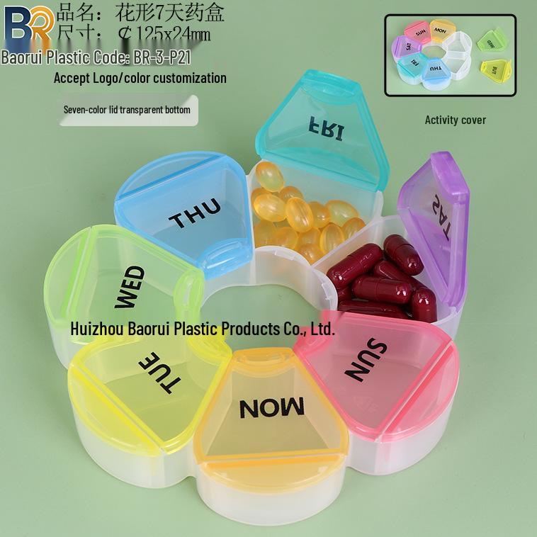 7-Day Round Petal Pill Box: Compact 7-Grid Medicine Organizer for Travel