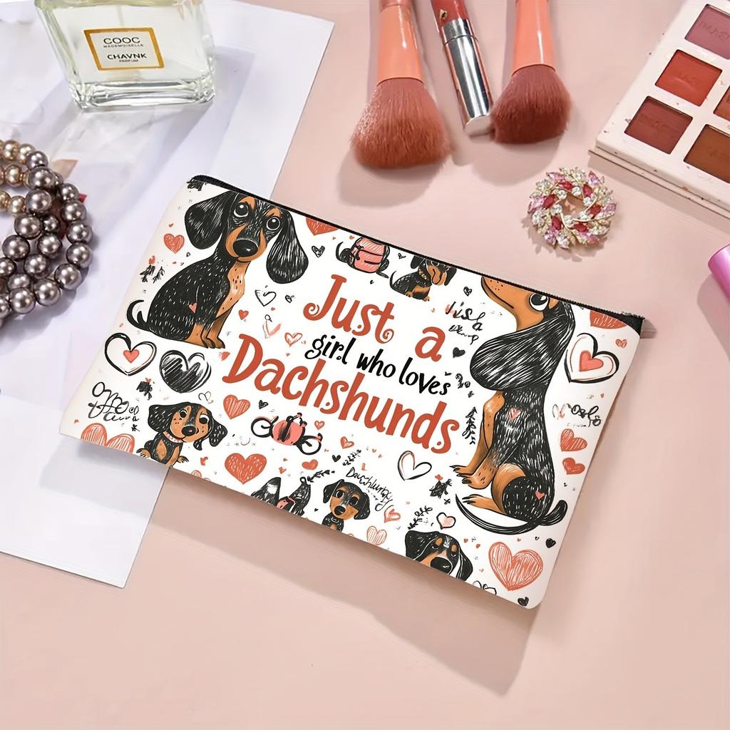 Dachshund Makeup Bag Vibrant Realistic Dog Design Toiletry Organizer Durable Travel-Friendly Portable Storage Cosmetic Bag