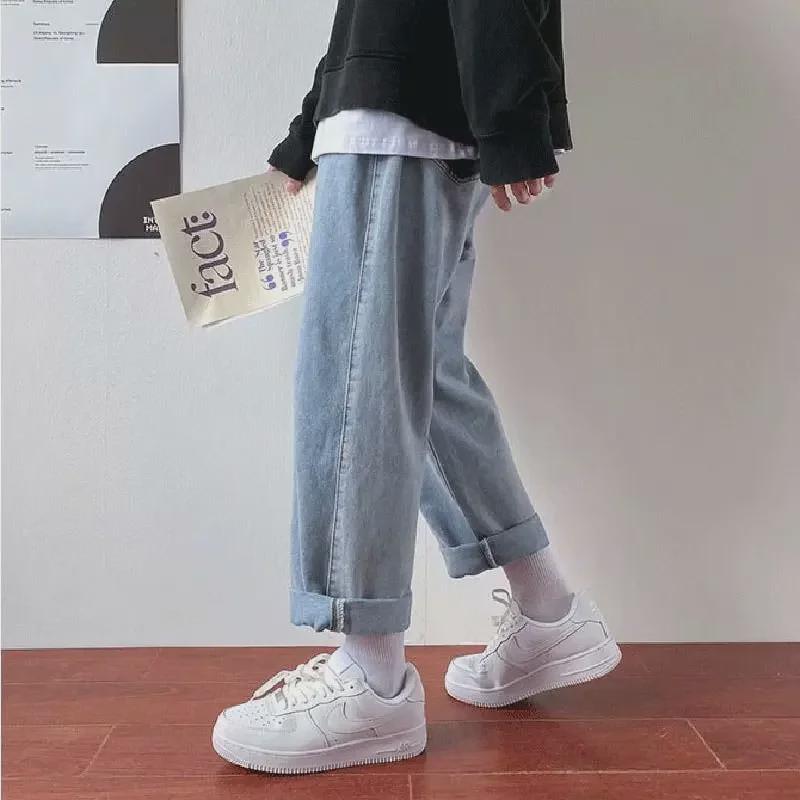 Pánské džíny rovného střihu volného střihu v korejském stylu – trendy devítibodové kalhoty se širokými nohavicemi pro jaro a podzim 2022