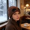 Strickmütze Einfarbig Warme Strickmütze mit Brillen-Dekor Elastisch Winddicht Wintermütze Outdoor Reisen Radfahren Tägliches Tragen