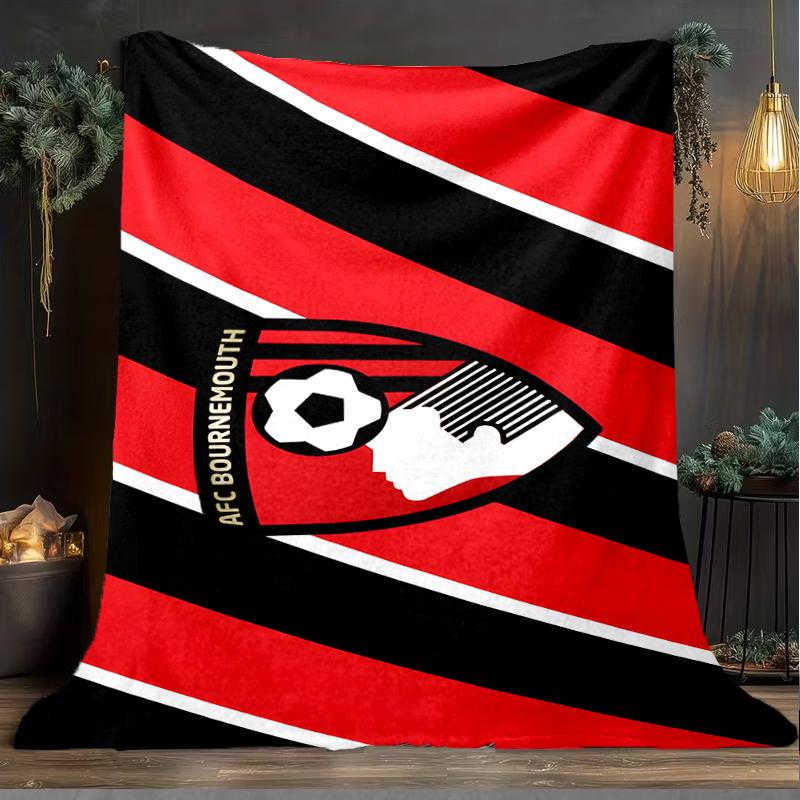 1PC Soccer Ball Afc Crest Printed Soft Flannel Blanket Throw for Adult Bedroom Living Room Sofa Camping Travel Fan Gifts Christmas Gifts