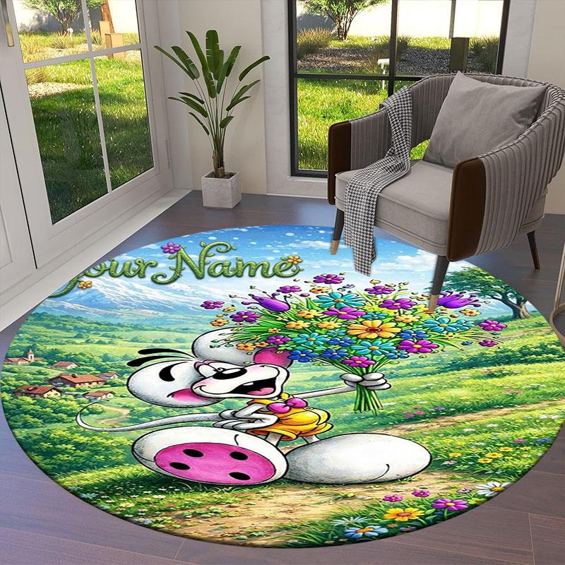 Diddl Custom Name Round Area Rug,Carpet Rug for Living Room Bedroom Sofa Playroom Decor,Non-slip Floor Mat