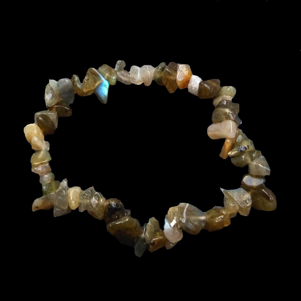 Small Charm Labradorite Chip Pearl Elastic Bracelet - 50mm